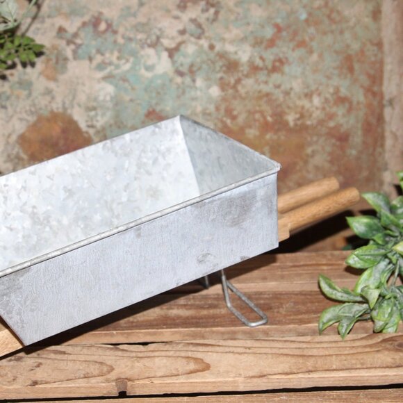 NEW Galvanized Metal & Wood Fall Farmhouse Wheelbarrow Decor Box - Picture 6 of 11